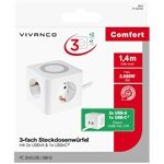 Vivanco Steckdosenwürfel PC 3W3USB Weiss